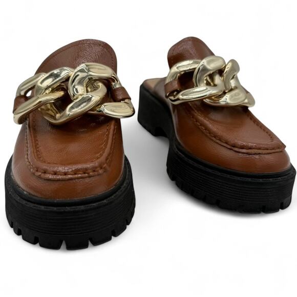 Madden Girl “Dollie” Chain Mules Brown Chunky Slip-On Loafers Women's Size 6.5 - Picture 4 of 6